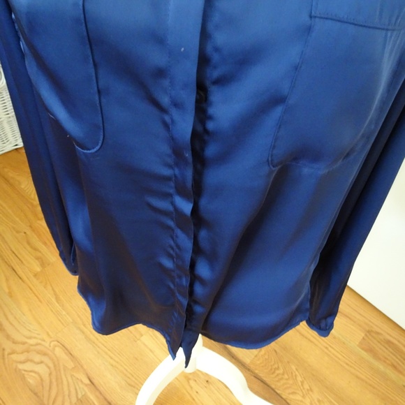 Royal Blue Front Button Long Sleeve Blouse Size M - Picture 3 of 8